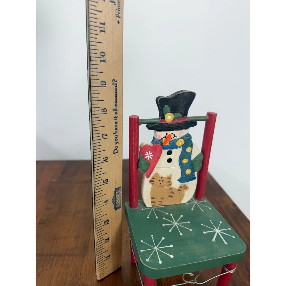 VTG Snowman Wooden Decorative hand painted Mini Chair Christmas Holiday Decor